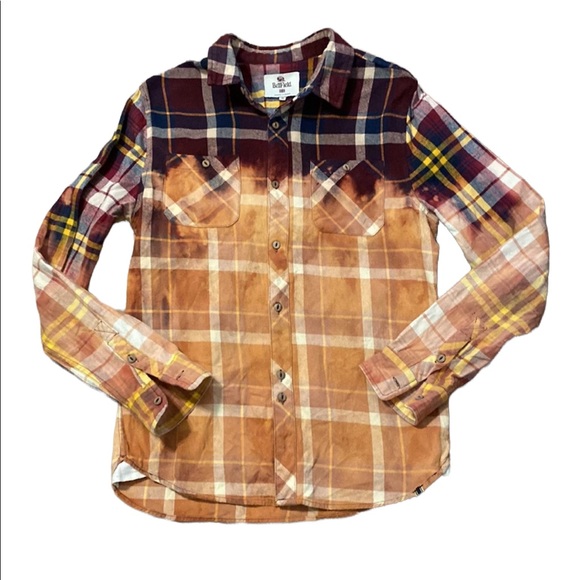 Tops - Bleached grunge flannel shirt